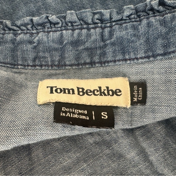 Tom Beckbe Cotton Denim Button Up Shirt Ruffle Pintuck Detail Size Small - Picture 8 of 8
